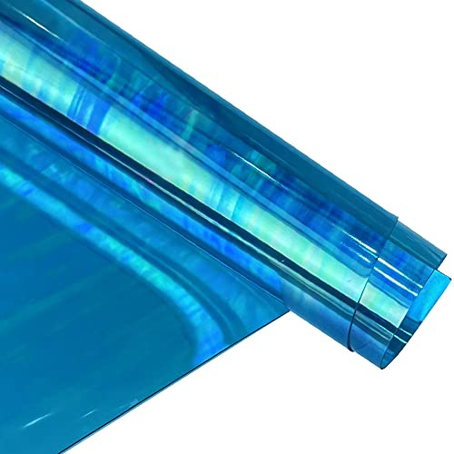 30x135cm Holographic Clear PVC Vinyl 0.4mm Iridescent Laser Transparent Rainbow Film for DIY Hair Clips Patchwork Craft Supplies (Dark Blue)