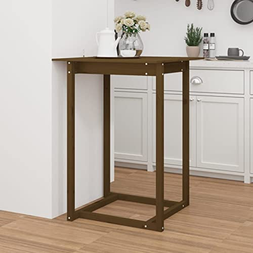 ZEYUAN Bartisch, Stehtisch, Hoher Tisch, Bar Table, Thekentisch, Bar Tisch, Bistrotisch, Küchentisch, Honigbraun 80x80x110 cm Massivholz Kiefer