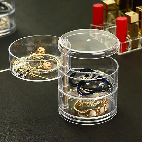 Guolich Schmuck Organizer Box 3 Schichten Clear Acryl 360 ° drehbar Kosmetik Aufbewahrungs-Spinhalter für Halskette Armband Ring Ohrring kleine Gegenstände Behälter Fall