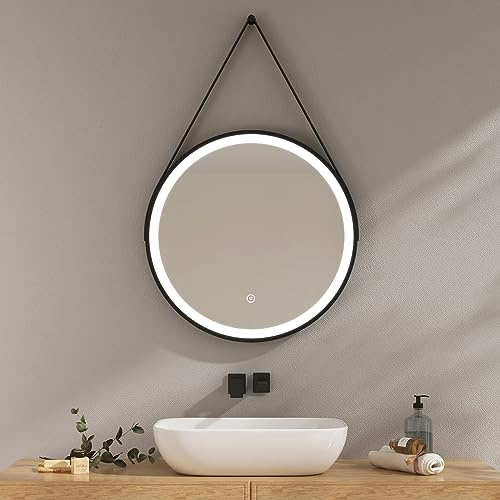 EMKE Badspiegel mit Beleuchtung 60cm Spiegel rund mit dimmbar Kaltweiß Licht, Speicherfunktion, Touch, 3 Stunden automatische Abschaltung, runder Spiegel Energiesparend