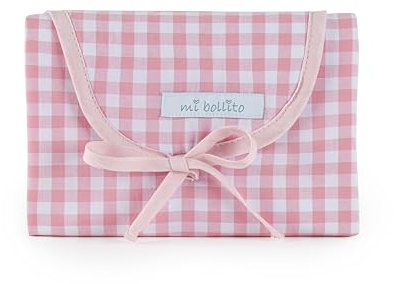 Mi Bollito - Tragbare Wickelunterlage, faltbar, wasserdicht, Vichy-Stoff, leicht in der Muttertasche zu verstauen, ideal als Geschenk für Neugeborene, Rosa