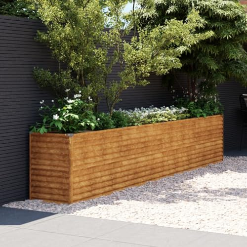 Gecheer Fioriera da Giardino in Acciaio Corten 385x50x69 cm, Aiuola Rialzata da Esterno Grande per Orto
