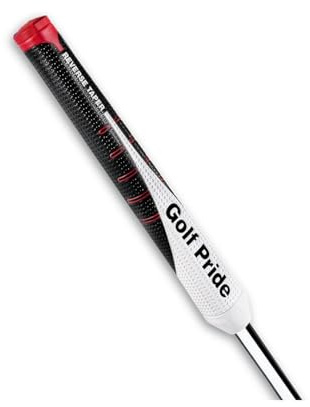 Golf Pride 2024 Reverse Taper Flat Medium Midsize Puttergriff – Schlagverbesserung, weich und klebrig, hervorragende Traktion, 64 g, 0,580 rund – Schwarz / Weiß / Rot