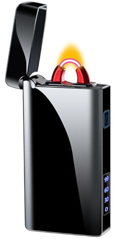 Feuerzeug Elektrisch Lichtbogen Feuerzeuge USB C Aufladbar Elektro Winddicht Arc Lighter Wiederaufladbar Elektrisches Plasma Feuerzeug Sturmfeuerzeug mit LED Batterieanzeige (Schwarz)