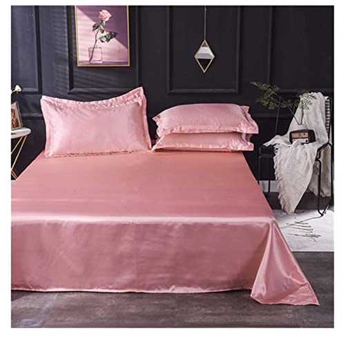 Sábanas de satén 1 sábana Plana de Tela de satén de Seda de Hielo de Color sólido Ropa de Cama tamaño Queen King sábana de Lujo Ropa de Cama (Color : Dark Pink, Size : 230x250cm)