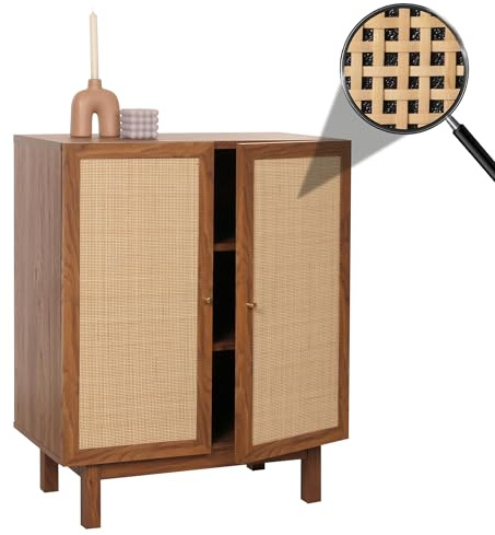 Mendler Highboard HWC-M51 Kubu Rattan 98x79x42cm - Walnuss-Optik | Kommode, Schrank, Sideboard, Staufächer