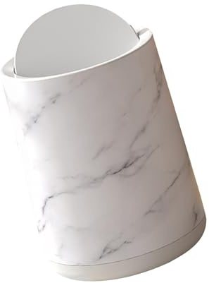 Milageto Flip Top Bin - Small Marble Waste Bin with Removable Inner Basket - Kitchen, Bedroom, Office, Bathroom - White