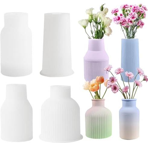 4 stycken silikonform vas, gör-det-själv silikonformar gjutformar vas, 4 typer av gjutformar, epoxiharts formar gjutform, gjutform silikon för vaser pennhållare dekorativa föremål