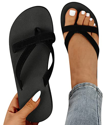 NaLatia Tongs d'été pour Femmes - Tongs Confortables - Pantoufles à Bout Ouvert - Pantoufles de Plage décontractées - Noir - Taille 37