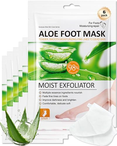 Fußmaske-6 Paar Hornhaut Entfernen FußPeeling Fussmaske,Feuchtigkeitsspendende Fussmaske Socken,Natürlich & Sanft Fußpflege für Trockene und Rissige Füße,Männer Frauen Fusspflege Foot Mask- Aloe Vera