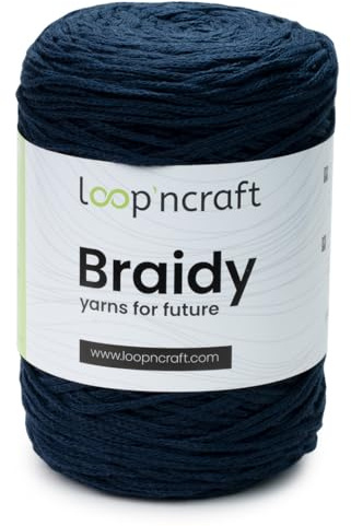 Cordino morbido per borse ad uncinetto in cotone riciclato, cordoncino 2 mm, 250gr al gomitolo, 250 metri, per borse ad uncinetto, progetti creativi e hobby (Blu Notte)