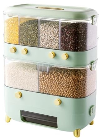 NMGHUTE Dispensador De Cereales Dispensador De Granos Doble, Contenedor De Arroz Transparente con Compartimentos Individuales para Almacenar Arroz, Judías Verdes Y Rojas Despensa De Cocina(Grün)