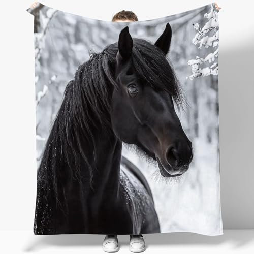 Flanelldecke Tier Dunkles Pferd 130 x 150 cm 3D-Druckdecke Kuscheldecke Sofadecke Wolldecke Wärme und Lsolierung Decke Klimaanlage Decke für Wohn und Schlafräume Decke