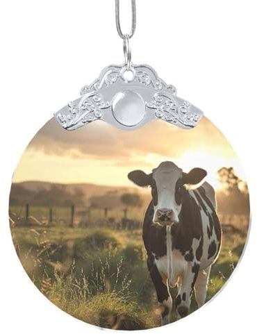 Colgante redondo de cristal de vaca lechera, colgante de cerámica para árbol de Navidad, suministros para fiestas en casa