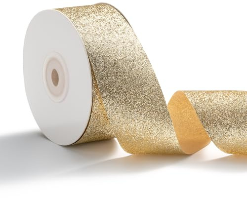 AOKSUNOVA Geschenkband Hochzeit Schleifenband Glitzer Dekoband Gold | Geschenkband für Hochzeit, Glitzerndes Metallic Schleifenband als Dekoband für Geschenkverpackung und Festliche Dekoration