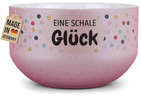Print Royal PR Glitzer Müslischale mit Spruch - Eine Schale Glück - Persönliches Geschenk für Familie, Freunde zum Geburtstag, Danke sagen - Keramik, Pink 500 ml