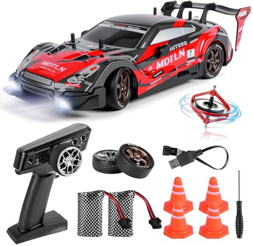 JONRRYIN Drift Auto Ferngesteuert, 1:16 Drift Car, 4WD Tabletop Drift RC Car, Ferngesteuertes Auto ab mit LED Leuchten, 23 km/h, Spielzeugauto für Kinder ab 6 Jahre (Pro)