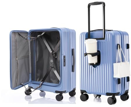 yuweijie Koffer Trolleys Leicht ABS+ PC Handgepäck Hartschalen-Koffer Trolley Rollkoffer Reisekoffer Erweiterbar, TSA, 4 Rollen, L-70CM, Blau