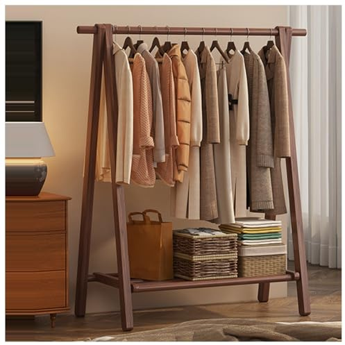 BEARQUN kleiderständer Holz Garderobe, Faltbare Vintage Garderobenständer Holz, Stand Kleiderständer mit ablage und 2 Haken, kleiderstange freistehend, Natürliche Buche, Hoch : 150CM