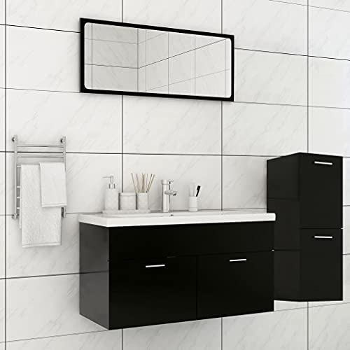 LLEZKBR Ensemble de meubles de salle de bain - Ensemble de meubles de salle de bain - Bois d'ingénierie noir