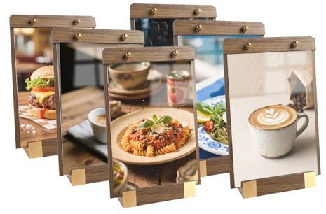 URbantin A5 Acrylic Sign Holder with Wood Base,6 Pack Display Stands,Poster Menu Holders for Restaurant, Hotel,Office