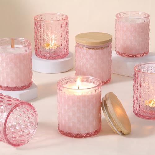 LETINE 6 Stück Kerzengläser zum Befüllen, 200 ml Rosa Kerzengläser mit Deckel, Kerzen Selber Machen Set, Kerzenglas für Herstellung von Kerzen,Kerzendocht