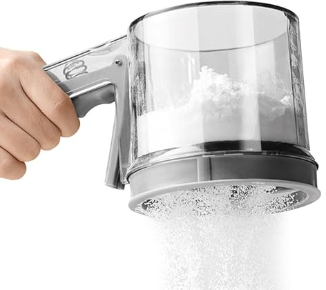 Flour Sifter,Fine Mesh Sieve Flour Duster - Sieve Semi-Automatic Stainless Steel Duster for Kitchen Restaurant Cooking Utensil Cakes Home Sugar