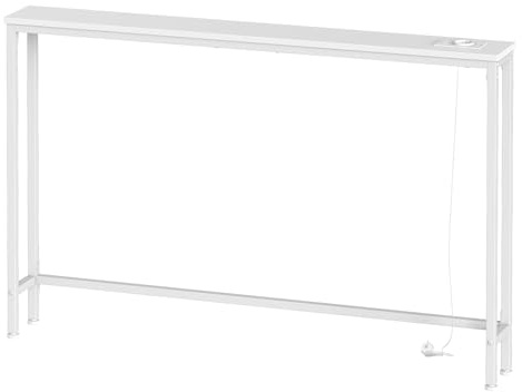 HOOBRO Konsolmöbel med flera uttag (1 AC, 1 USB-A, 1 Type-C), Smal konsolbord med laddningsstation, bord med fyrkantig ände, bord bakom soffan, för hall, korridor, vit EWW15CXG01G1
