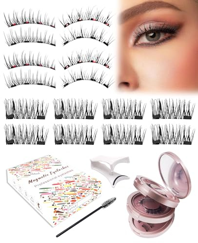 Donvuka Magnetische Wimpern Natürlicher Look Magnet Wimpern mit Zange, Magnetic Lashes 4 Paare, Künstliche Wimpern ohne Eyeliner oder Kleber für Party,Date,Gift, Anfänger