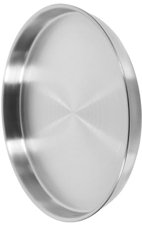 DECOMELODY Assiette Plate Ronde en Acier Inoxydable 22 Cm, Plat de Service Multifonction Résistant la Corrosion, pour Barbecue et Repas Quotidiens, Usage Familial ou Petits Rassemblements