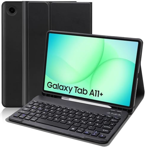 Funda con Teclado para Samsung Galaxy Tab A11+/A9+ 11 Pulgadas, Español Ñ Bluetooth Teclado, Funda Protectora para Teclado Extraíble con Portalápices para Galaxy Tab A11 Plus 2025/A9 Plus 2023 (Negro)