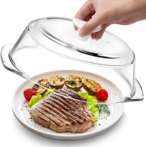 ACEPRUT Glas Mikrowellen Abdeckung mit Keramikgriff und Keramikschrauben, Kunststofffrei, BPA-frei, Lebensmittelechte Microwellenabdeckungen, Spülmaschinenfest