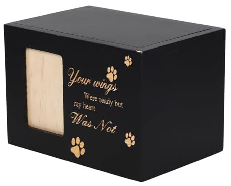 MOTHNUR Urna Conmemorativa de Madera Maciza Negra para Cenizas de Mascotas con Marco de Fotos, Caja de Recuerdos para Perros y Gatos con Tapa Deslizante y Cerradura, Urna Cremación