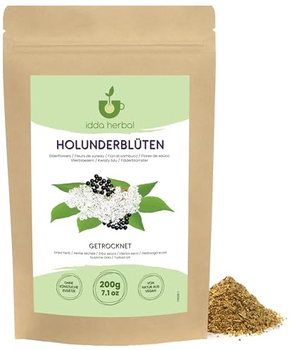 IDDA Herbal Flor de Saúco Infusión 200g, Flores de Saúco Frotadas, Té Suelto