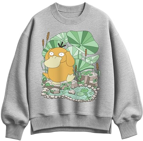 HYBRID APPAREL Pokémon - Psyduck Pond - Women's Oversized Fleece Crew Sweatshirt - Size Medium Athletic Heather