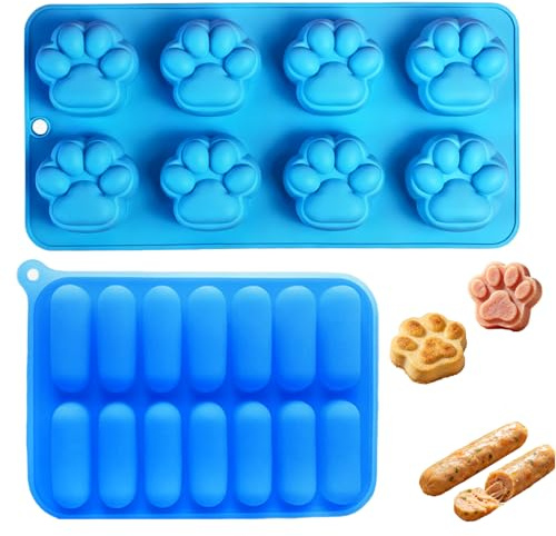 2 Stück Silikonformen Puppy Dog Paw Shaped, Silikon Backmatten für Hundeleckerlies Wiederverwendbar Silikonform, für Hundeleckerli, Knabberstangen, Kaustangen, Süßigkeiten, Gelee, Eiswürfel