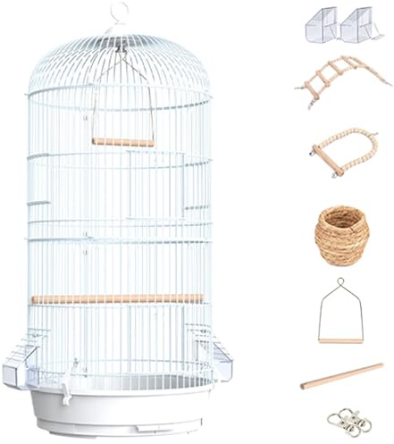 Large Round Bird Cage, Double-Layer Travel Carrier for Parrots, Flight Aviary for Cockatiels and Parakeets