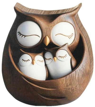Eule Deko Holz, 2D Flache Holzfigur Eulen Familie, Natürliche Holzskulptur für Schlafzimmer Wohnzimmer Bücherregal, Glücksbringer Deko Figuren Geschenk für Eulenliebhaber Vogelliebhaber