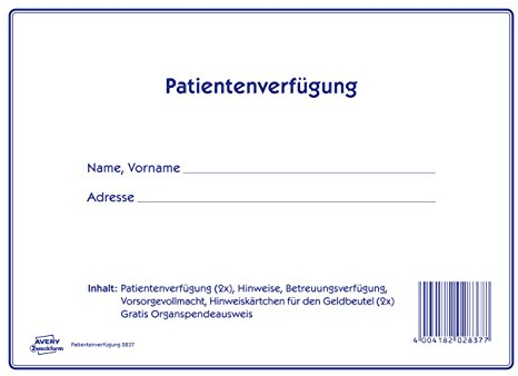 AVERY Zweckform 2837 Patientenverfügung Set (Patientenverfügung, Betreuungsverfügung, Vorsorgevollmacht) 1 Set