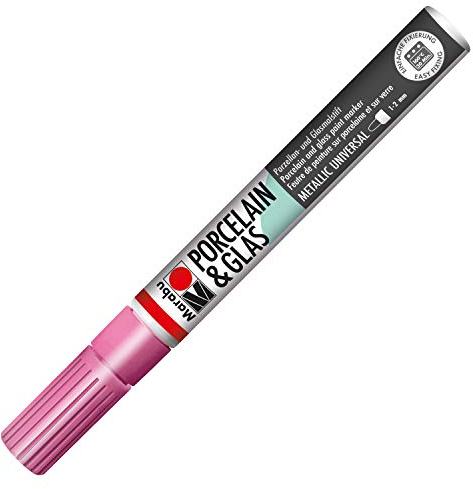 Marabu 01230031733 - Porcelain & Glas Painter Metallic rosa, Porzellan- und Glasmalstift auf Wasserbasis, Strichstärke 1 - 2 mm zum Malen und Schreiben, spülmaschinenfest nach Einbrennen