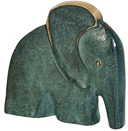 Butzon & Bercker Bronzeskulptur Elefant, Grün Patiniert, 11 cm Figur | Echte Bronze von Raimund Schmelter - Hochwertige Tierskulptur als Glücksbringer & Deko für Vitrine oder Schreibtisch