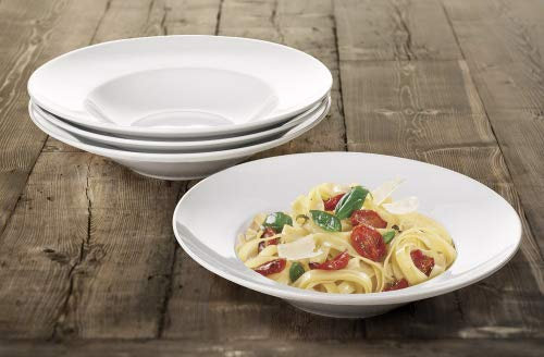 Waterside Fine China 4 Piece Large White Pasta Bowls
