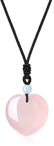 COAI Collana con Ciondolo a Cuore in Quarzo Rosa, Collana da Donna con Pendente Portafortuna Pietra Naturale Semi Preziosa,