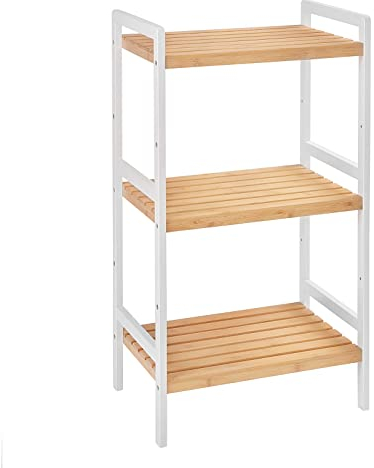 SONGMICS Bambusregal, Küchenregal, Badregal, Bücherregal, Standregal mit 3 Ablagen, 31,5 x 45 x 80 cm, für Bad, Küche, Wohnzimmer, Schlafzimmer, Balkon, naturfarben-weiß BCB73Y