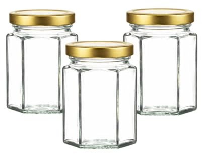 JarsandBottles 110ml Hexagonal Jam Jars including gold Caps (Pack of 12)