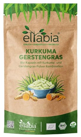 Bio Kurkuma Gerstengras Kapseln 1000 Stück | Hochdosiert 3000mg Tagesdosis | Premium Curcumin aus Indien und deutsches Gerstengras Pulver | 100% rein ohne Zusätze