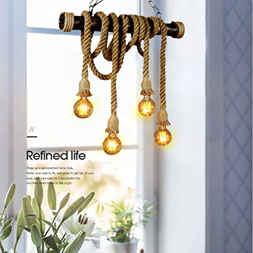 A.1.Coo Hanfseil Pendelleuchte Retro Vintage Seilleuchte Seil Lichter Kronleuchter Runde Hängend Hängelampe, Höhenverstellbar E27 Industrial Hängelampe, Handgewebt Deckenlampe Beleuchtung(4-flammig)