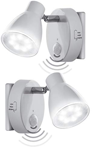 Trango set di 2 Luce notturna a LED TG2635-026 in bianco con funzione automatica 230V con sensore di movimento, luce di sicurezza, lampada a zoccolo, lampada a parete notturna, luce di orientamento