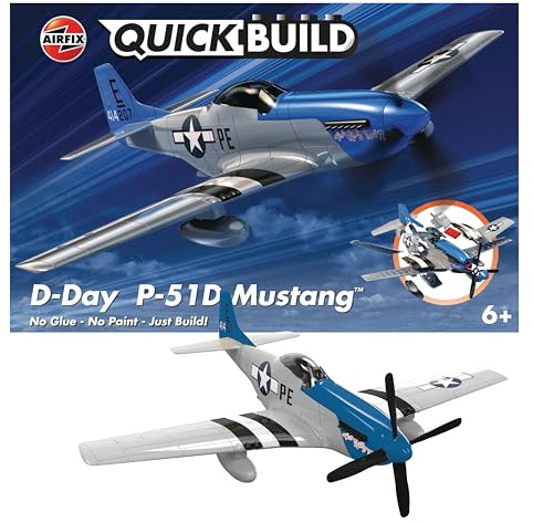 Airfix QUICKBUILD modellflygplanskit – J6046 D-Day P-51D Mustang modellbyggsats för barn 6+, byggplanleksaker för pojkar och flickor – kämpe jet & leksak flygplansset, gåvor för flygplanentusiaster