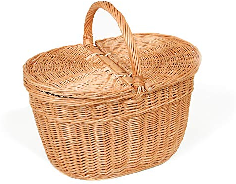 WEIDENPROFI Weidenkorb, Picknickkorb aus Weide, Korb mit Deckel und Tragebügel, Größe (LxBxH) 42 x 28 x 24 cm, Gesamthöhe 41 cm